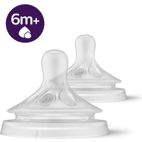 Philips Avent Natuurlijke Zuigreflex – Papspeen Snelheid 6, 6+ maanden, 2 stuks - SCY966/02 - Flesspenen