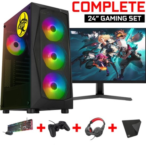 Game Computer SET geschikt voor Minecraft / Ryzen 5 - Vega 7 - 16GB - 500GB SSD / Inclusief 24" Gaming Monitor, Muis & Toetsenbord, Controller, Headset & Muismat