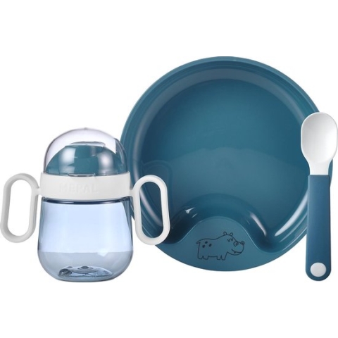 Mepal - Mio babyservies set 3-delig - Oefenbord, antilekbeker en oefenlepel - Deep blue