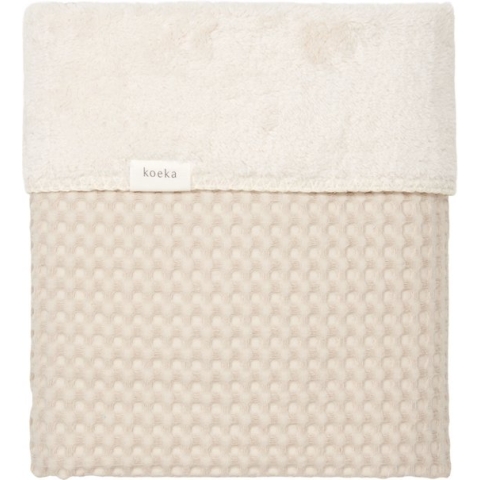 Koeka baby dekentje voor wieg Oslo - wafelstof met teddy - zand - 75x100 cm
