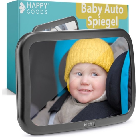Happy Goods - Autospiegel Baby XL - 35x19 cm - 360° Draaibaar - Achteruitkijkspiegel - Baby Spiegel Auto - Verstelbaar