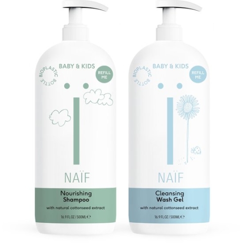 Naïf - Shampoo & Wasgel Voordeelset - XL Pompfles - 2x500ml - Baby's & Kinderen - met Natuurlijke Ingrediënten
