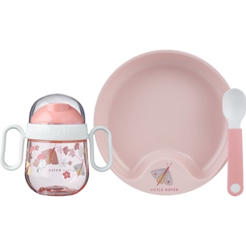 Mepal - Mio babyservies set 3-delig - Little Dutch - Oefenbord, antilekbeker en oefenlepel - Flowers & butterflies