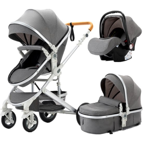 Luxe 3-in-1 Kinderwagen - Wandelwagen - Autostoeltje - Buggy - Inklapbaar - Grijs - 0-36 Maanden
