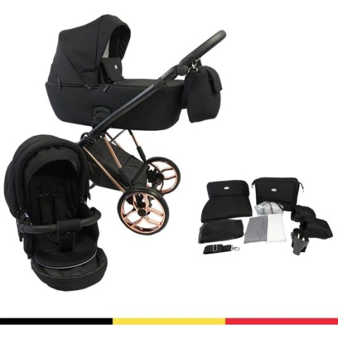 P'tit Chou Novara Black Roze Gold - Complete 2 in 1 Kinderwagen set - Buggy + Incl. Accessoires