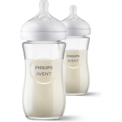 Philips Avent Natural Response Fles - 2 Flessen - 240 ml - 1+ maanden - Snelheid 3-speen - Glas - SCY933/02
