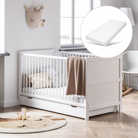 Petite Amélie ® Ledikant - Babybed met matras wit 70x140 cm - meegroeibed 0 - 6 jaar - groeit met je kind mee