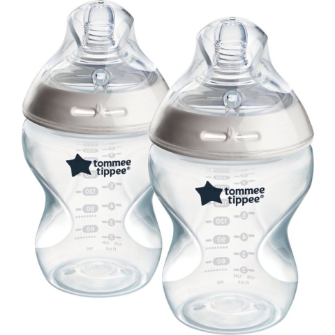 Tommee Tippee Closer to Nature - zuigflessen - langzame uitstroomsnelheid - anti-colic ventiel - 260 ml - verpakking van 2 stuks - doorzichtig