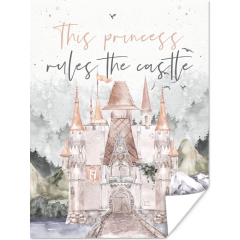 Poster Spreuken - Quotes - Prinses - This princess rules the castle - Kids - Baby - Meiden - 120x160 cm XXL - Poster Babykamer