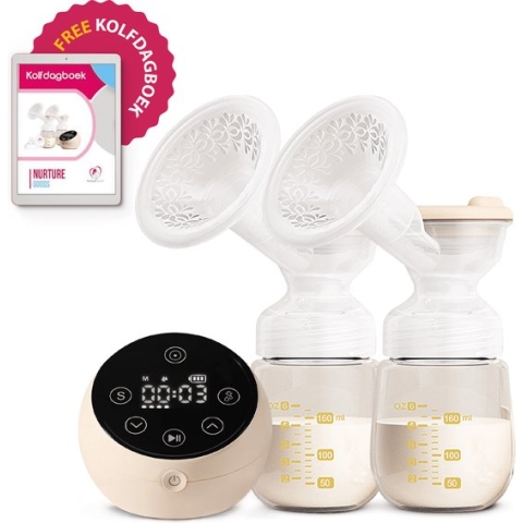 NurtureGoods Dual Efficient borstkolf - Smart 3.0 - Vernieuwd 2023 model - Draadloze Dubbele Elektrische Borstkolf - Oplaadbare Accu - Inclusief 2x180 ml Babyfles, Kolfdagboek en Speen