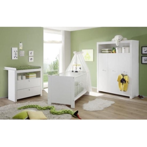 OLIVIA Complete babykamer: bed 70x140 cm + kledingkast + dressoir - wit