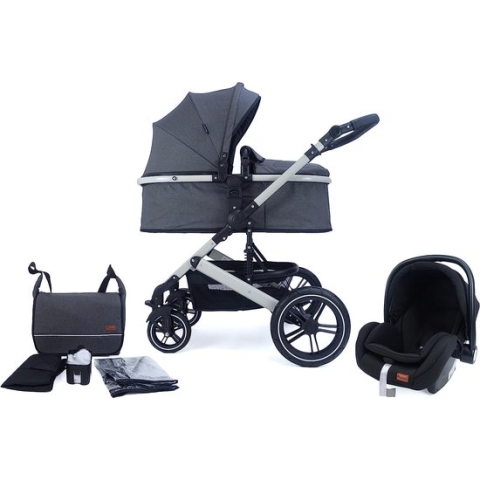 Pixini NEYLA 3 in 1 Wandelwagen, Trio, Kind, Autostoel, Accessoires (Grijs/Antraciet)