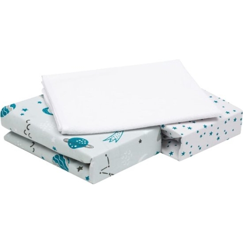 Hoeslakens voor Next2Me Babybedjes 50 x 83 cm, 100% Katoen, 3 STK. - 2 Wieglakens met Elastiek + 1 Waterdichte Matrasbeschermer Compatibel met Chicco Magic Dream Maxi Cosi Iora Kinderkraft