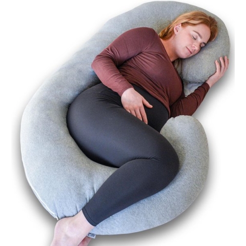 Ella® Zwangerschapskussen XXL C-vorm - Zijslaapkussen - Lichaamskussen - Voedingskussen - Body Pillow - 150x70cm - Afneembare Jersey Katoenen Hoes, Lichtgrijs