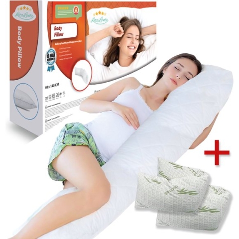 Zwangerschapskussen + 2x bamboe sloop - Ergonomisch Lichaamskussen Zwangerschapskussen - body pillow - Voedingskussen - Kniekussen - Body Pillow met afneembare hoes - Dubbel Gestikte Randen