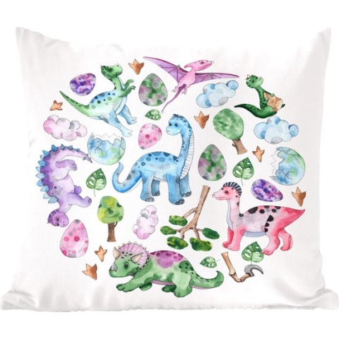 Sierkussens - Kussentjes Woonkamer - 60x60 cm - Kinderkamer - Dinosaurus - Cirkel - Meisjes - Kinderen - Roze - Kind