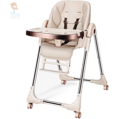 Tissy® 2 in 1 Eetstoel / Kinderstoel – Bruin/Beige – Inklapbare eetstoel met speeltafel