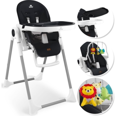 KIDIZ® 3in1 kinderstoel incl. speelbar, Eetstoel, Babystoel, combinatie kinderstoel, 7 in hoogte verstelbare rugleuning, meegroei van 0 maanden tot 6 jaar - Zwart