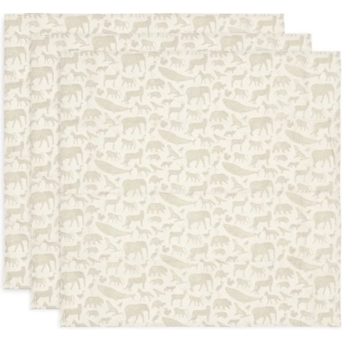 Jollein Hydrofiele Doek Small 70x70cm Animals - Nougat - 3 Stuks