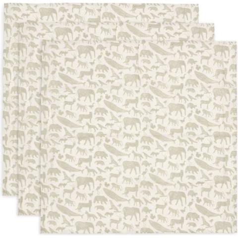 Jollein Hydrofiele Doek Small 70x70cm Animals - Olive Green - 3 Stuks