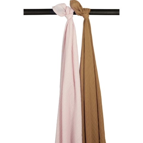 Meyco Baby Uni swaddle - 2-pack - hydrofiel - soft pink/toffee - 120x120cm