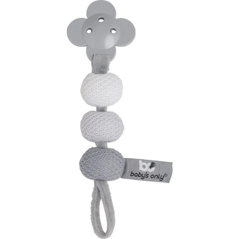 Baby's Only Gebreid speenkoord - Fopspeenkoord - Fopspeenketting - Zilvergrijs/Grijs/Wit - Baby cadeau