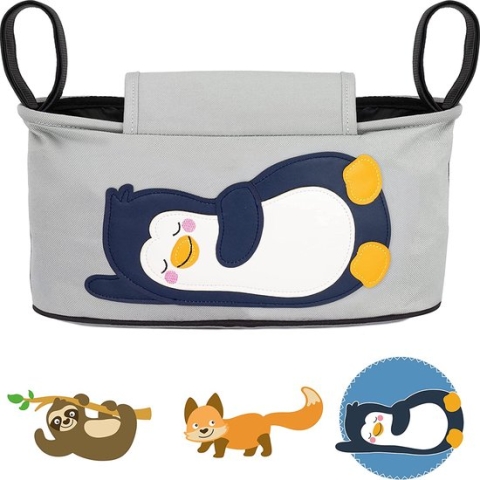 GLÜCKSWOLKE Kinderwagentas - 6 Motieven I Kinder Buggy Tasche I Kinderwagen Organizer met Disposer van vochtige doekjes I Kinderwagen Tas I Opbergtas voor Baby Stroller Pram I Motief - Pinguin