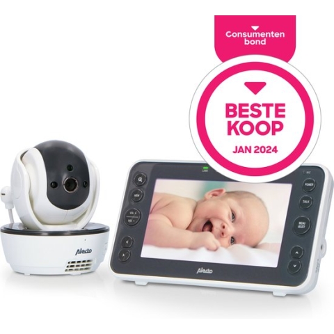 Alecto DVM200XL - Babyfoon met Camera - Groot 5" Kleurenscherm - Op afstand Beweegbaar - Wit