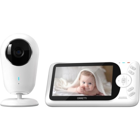 Orretti® V10 Babyfoon met camera - MEGA LCD Scherm - Nieuw Model - Terugspreekfunctie - Temperatuurbewaking - Slaapliedjes - Lange Afstand en hoge Batterij Capaciteit - Wit