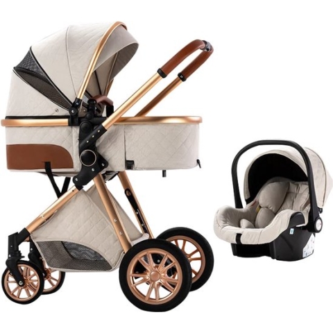 Kinderwagen 3-in-1 – Luxe kinderwagen - Buggy – Wandelwagen - Multifunctioneel – opklapbaar – Incl autostoel – Wit