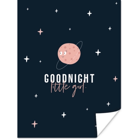 Poster Quotes - Kinderen - Goodnight little girl - Spreuken - Kids - Baby - Meisjes - 120x160 cm XXL - Poster Babykamer