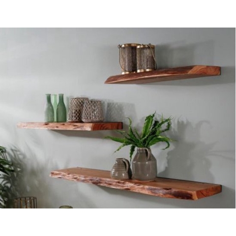 Koloniaal Teakhuis-wandplank-boekenplank-Acaciahout-natuurlijke vorm-70cm breed