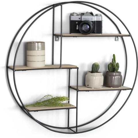 Industriële wand decoratie - Rond Wandrek - Metaal - 4 trappen - Zwart - Intimo
