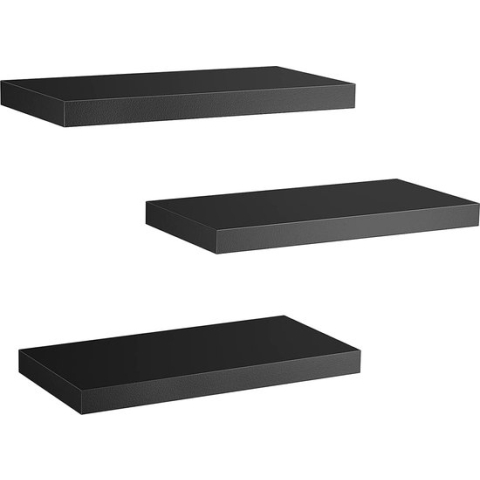 Wandplank zwart, planken voor aan de muur, set van 3, wandplank zwart, belastbaar tot 20 kilo, moderne decoratieve displayplanken voor meer ruimte L38 x B17 cm voor badkamers, kantoren, woonkamers