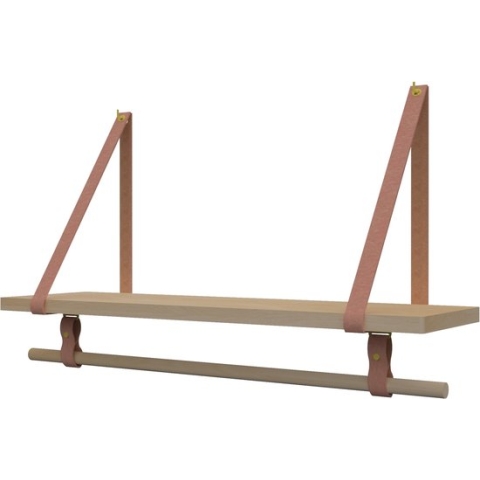 Plankje Roe 98cm - Handles and more® | SUEDE OLD PINK (Complete set: leren plankdragers + plank eikenhout + roede)