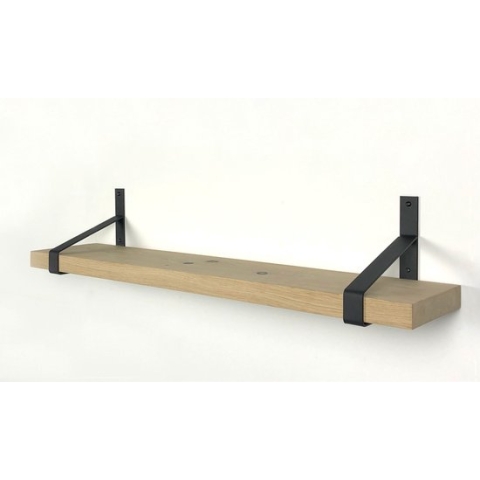 Eiken wandplank 50 x 20 cm inclusief zwarte plankdragers - Wandplank hout - Wandplank industrieel - Fotoplank