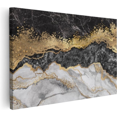 Artaza Canvas Schilderij Abstracte Kunst - Zwart met Witte Marmer - 120x80 - Groot - Foto Op Canvas - Canvas Print