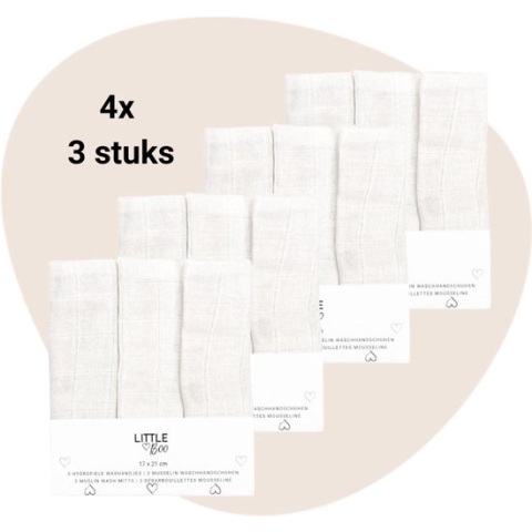 Set | 4 x Washandjes Little Boo Uni White 3-pack | 12-delig
