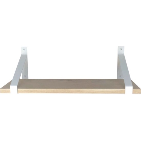 GoudmetHout Massief Eiken Wandplank - 140x25 cm - Industriële Plankdragers - Staal - Mat Wit - Boekenplank