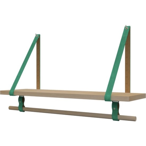 Plankje Roe 98cm - Handles and more® | ZEEGROEN (Complete set: leren plankdragers + plank eikenhout + roede)