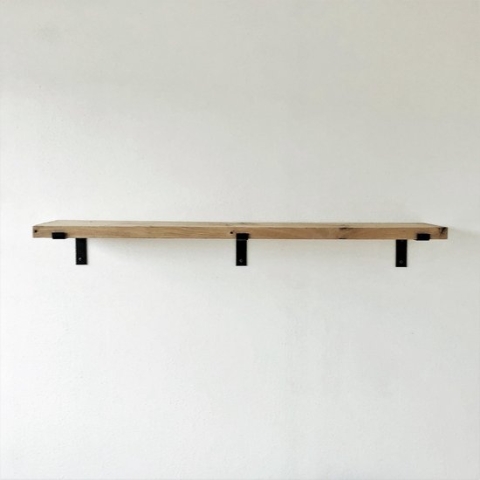 GoudmetHout Massief Eiken Wandplank - 160x25 cm - Industriële Plankdragers L-vorm - Staal - Mat Blank - Wandplank hout