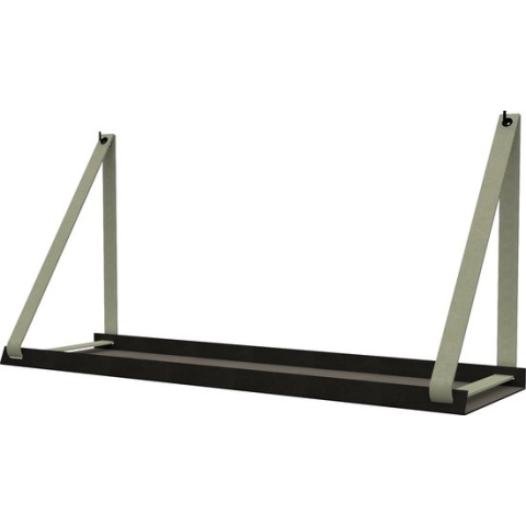Handles and more -  Stalen wandplank zwart 70cm + leren plankdragers Suede Jade