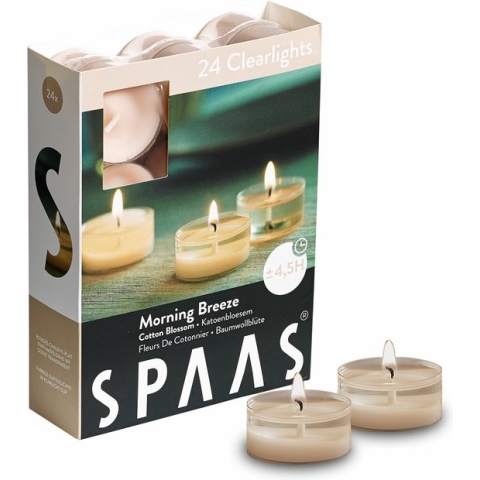 SPAAS - 24 x Clearlights Geur, theelichten in transparante cup, ± 4,5 uur - Morning Breeze- Voordeelverpakking 3 x 24 Clearlights theelichtjes