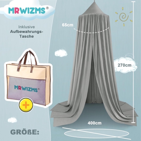 Baldakijn kinderkamer bedhemel, kinderbabybedgordijn, babykamer decoratie slaapkamer koepel tent muggennet, perfect cadeau voor verjaardag Kerstmis, hoogte 270 cm (grijs)
