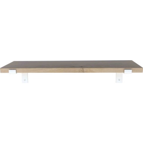 GoudmetHout Massief Eiken Wandplank - 80x25 cm - Industriële Plankdragers L-vorm - Staal - Mat Wit