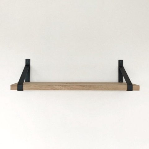 GoudmetHout Massief Eiken Wandplank - 160x25 cm - Industriële Plankdragers - Staal - Mat Blank - Wandplank hout