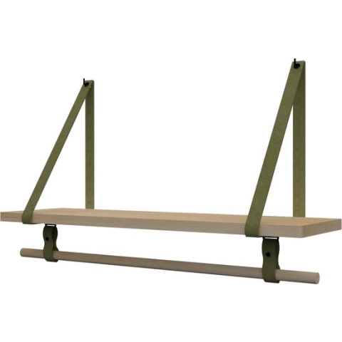Plankje Roe 98cm - Handles and more® | SUEDE OLIVE (Complete set: leren plankdragers + plank eikenhout + roede)