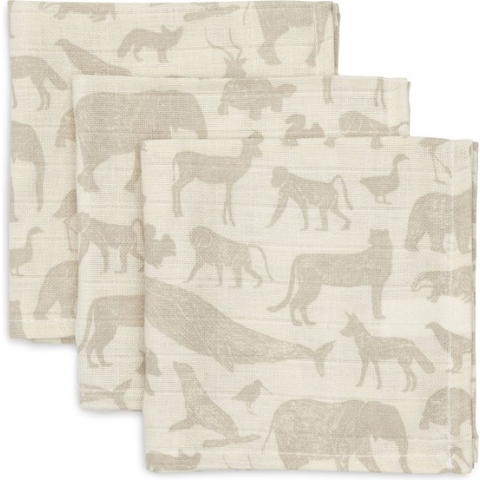 Jollein Hydrofiel Monddoekje 31x31cm Animals - Nougat - 3 Stuks
