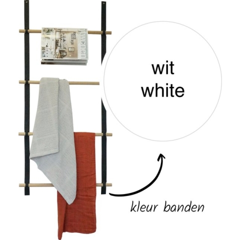 Wandladder 57cm  - Wit Leer / rondhout |  by Handles and more & Woetwurm