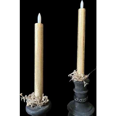LED kaarsen met vlam 2x - Goud - Afstandsbediening - Dinerkaars rustiek wax 23 cm - LED kaars batterij